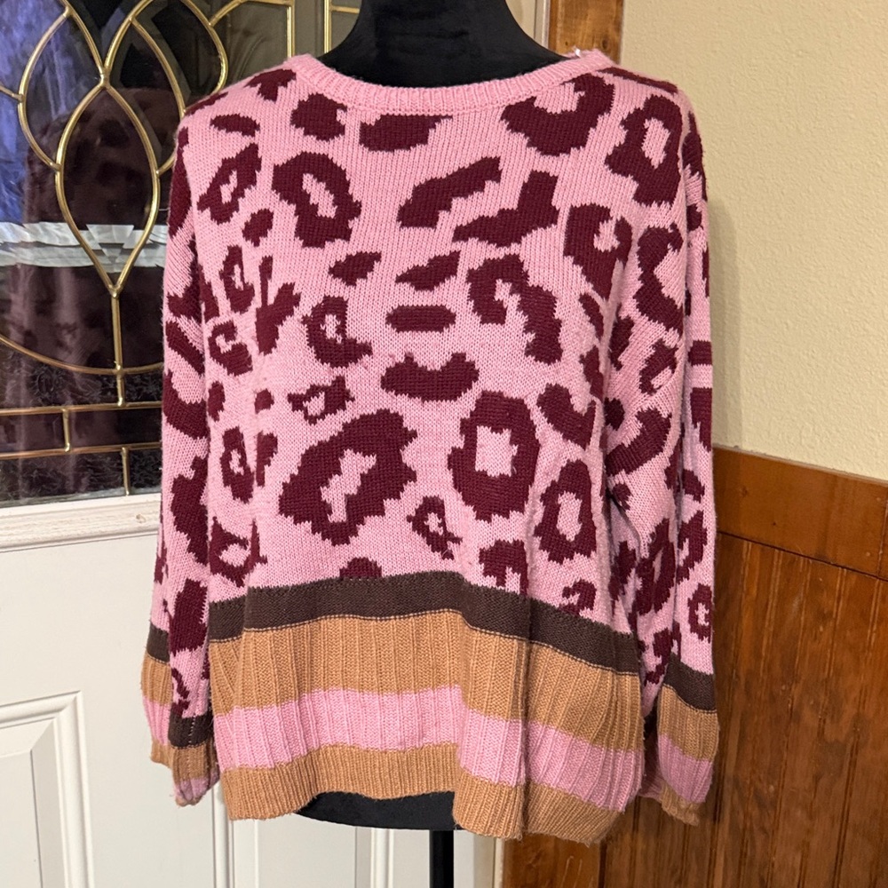 Leopard Print Pink and Brown Sweater